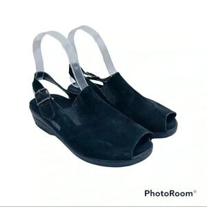 Women's Mephisto Black Leather Slingback Peeptoe Sandals